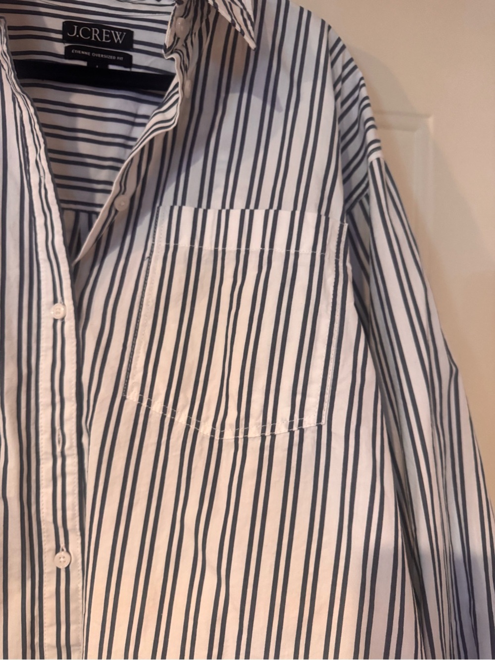 J. Crew Etiene Oversized White Button-Down Shirt with Navy Stripes - Picture 5 of 5